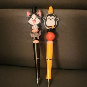 Cat and Penguin Beaded Pens